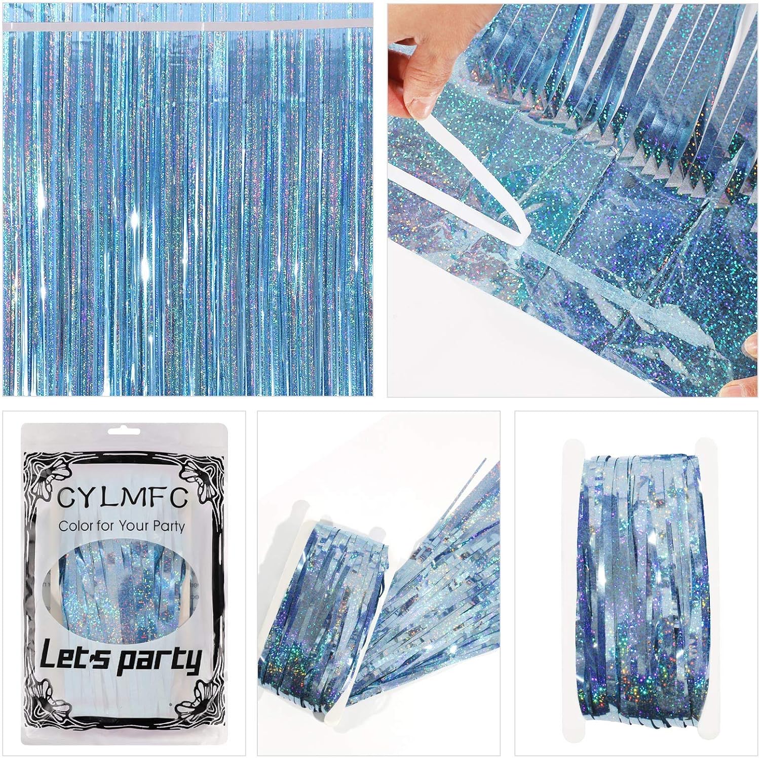 Cortinas de flecos de papel de aluminio para decoración de fiesta, paquete de 2 telones de fondo de oropel de 3 x 8 pies para telón de fondo de