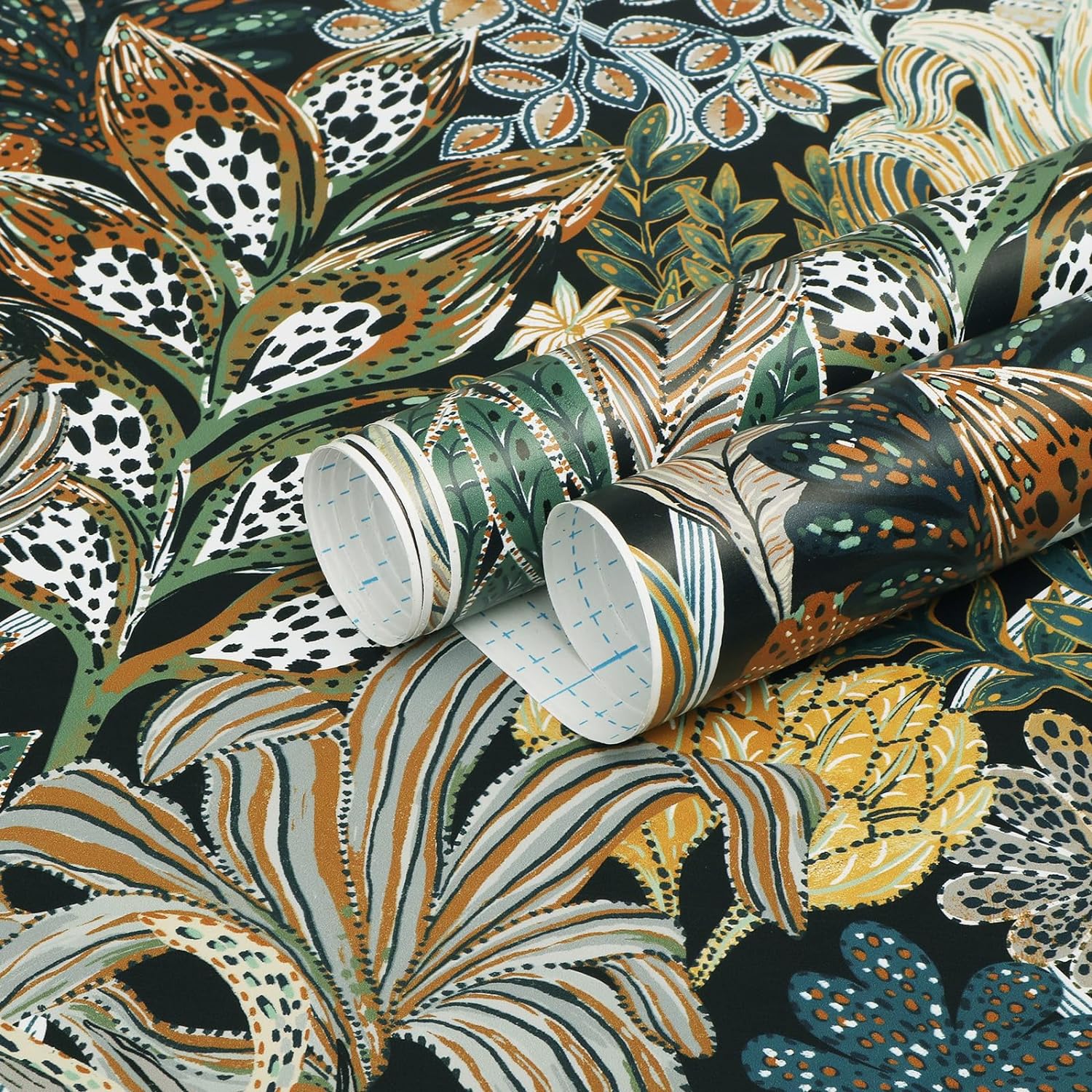 GloryTik Papel tapiz de hojas verdes de 16.1 x 118 pulgadas, papel de contacto colorido botánico floral, autoadhesivo, extraíble, bohemio,