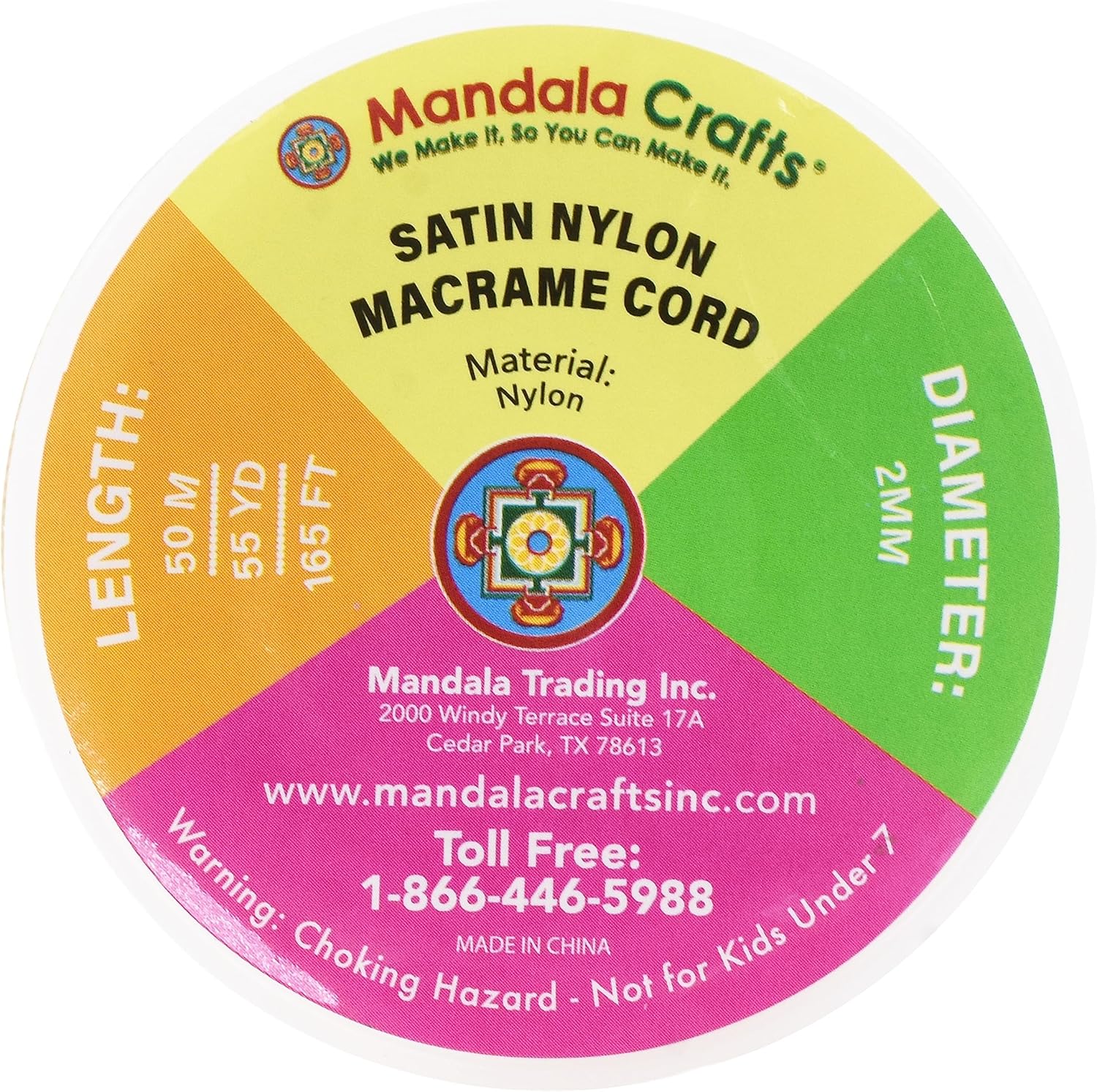 Mandala Crafts Cordón de satén de nailon  Cordón de nailon de 0.079 pulgadas para hacer joyas  Cuerda de nailon trenzado de satén de nailon trenzado