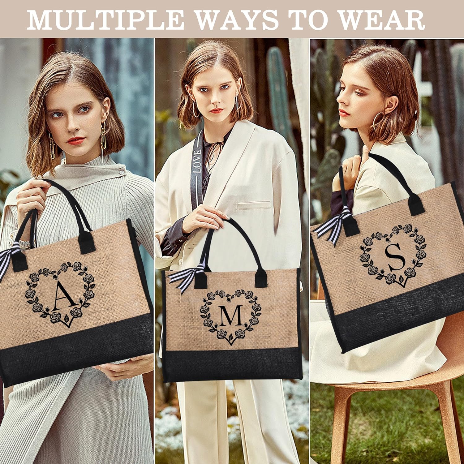 Regalos para mujeres  Bolsa de playa inicial y bolsa de maquillaje 2024, regalos de graduación, regalos de cumpleaños para ella mujer, Bolsa de