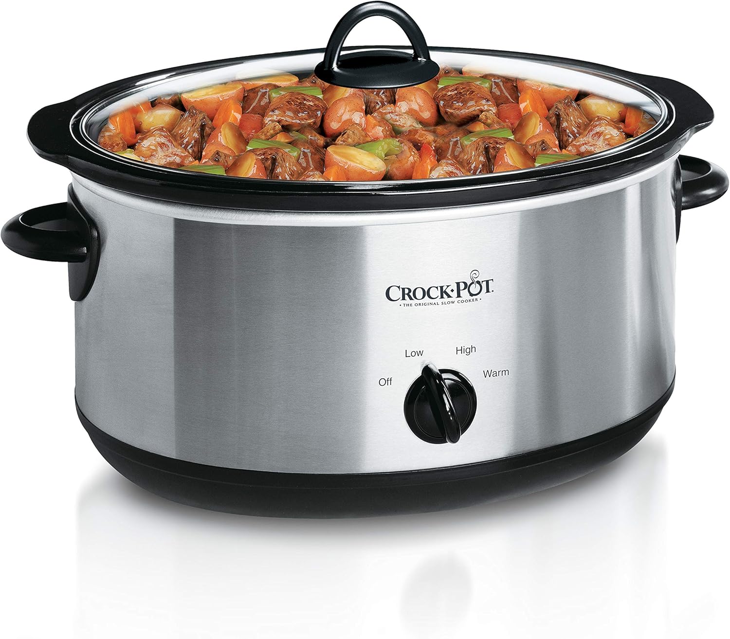 Crock-Pot Olla de cocción lenta programable grande de 8 cuartos con ajuste de calentamiento automático y libro de cocina, acero inoxidable negro y
