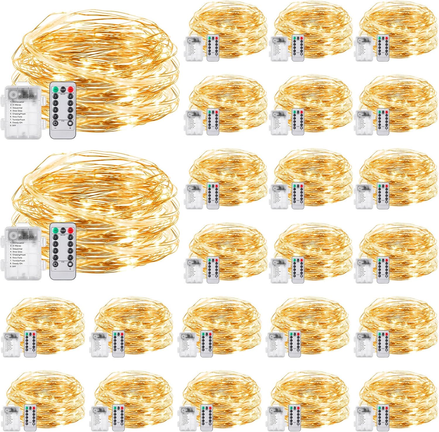 Paquete de 24 luces de hadas a pilas con temporizador, 8 modos de 13 pies, 40 luces LED parpadeantes, luces parpadeantes para exteriores,