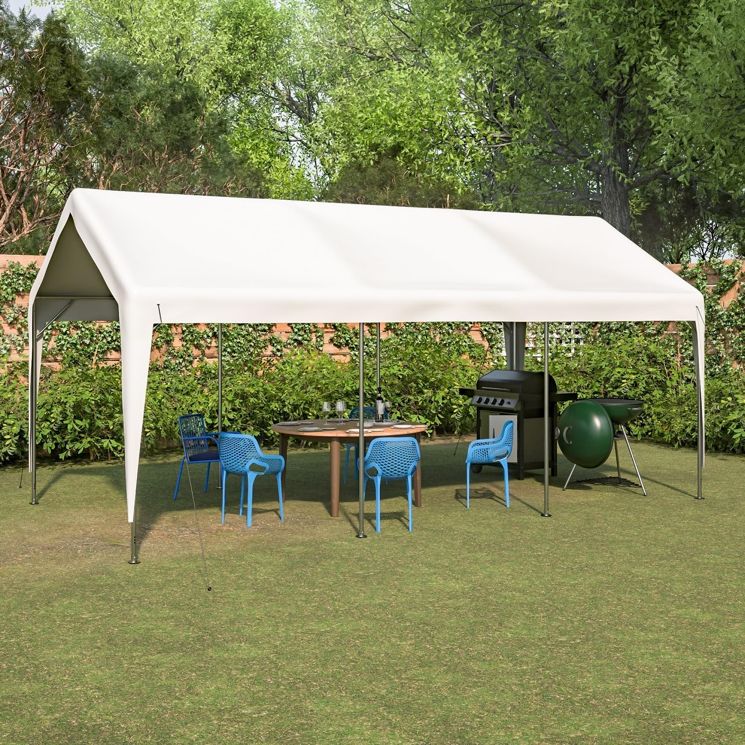 Carport, toldo resistente de 10 x 20 pies con paredes laterales y puertas extraíbles, garaje portátil con ventanas enrollables ventiladas refugio de