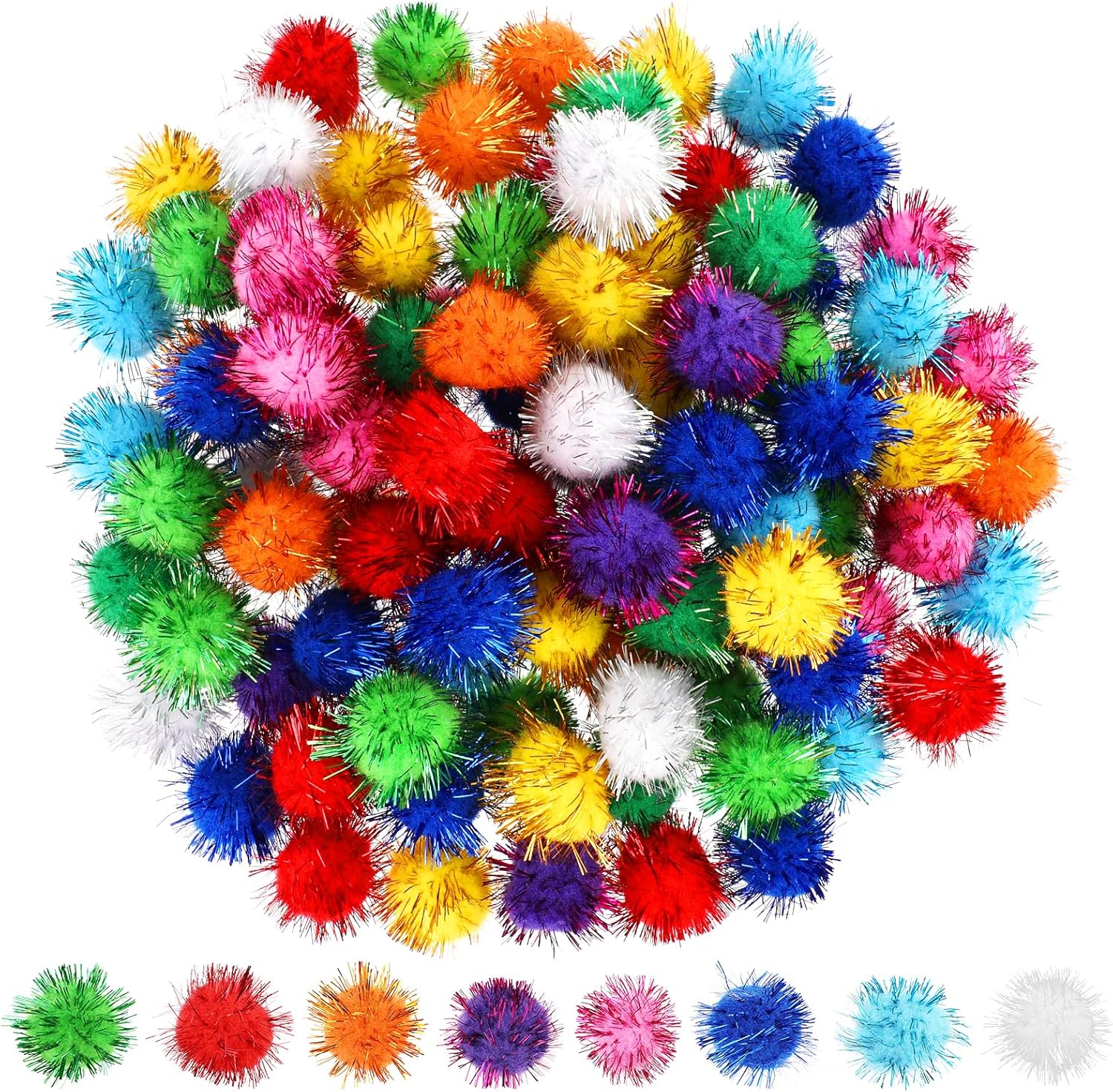 100 pompones para manualidades (1 pulgada), pompones de colores, para artes y manualidades, pompones suaves y esponjosos, grandes y mullidos, para