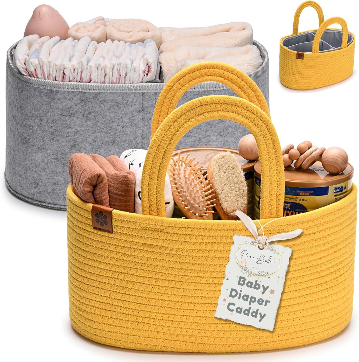 PeraBella Organizador de pañales de bebé para cambiador, cesta de pañales de cuerda de algodón para niños, organizador de pañales de guardería,