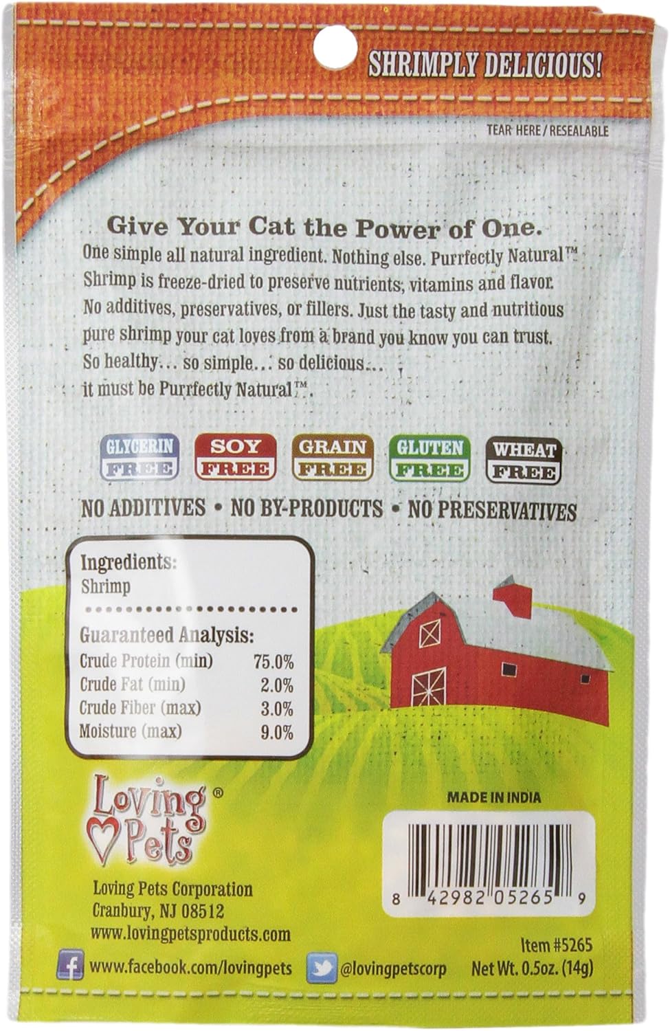 Loving Pets Purrfectly – Golosinas naturales de camarones liofilizados para gatos, 0.5 onzas