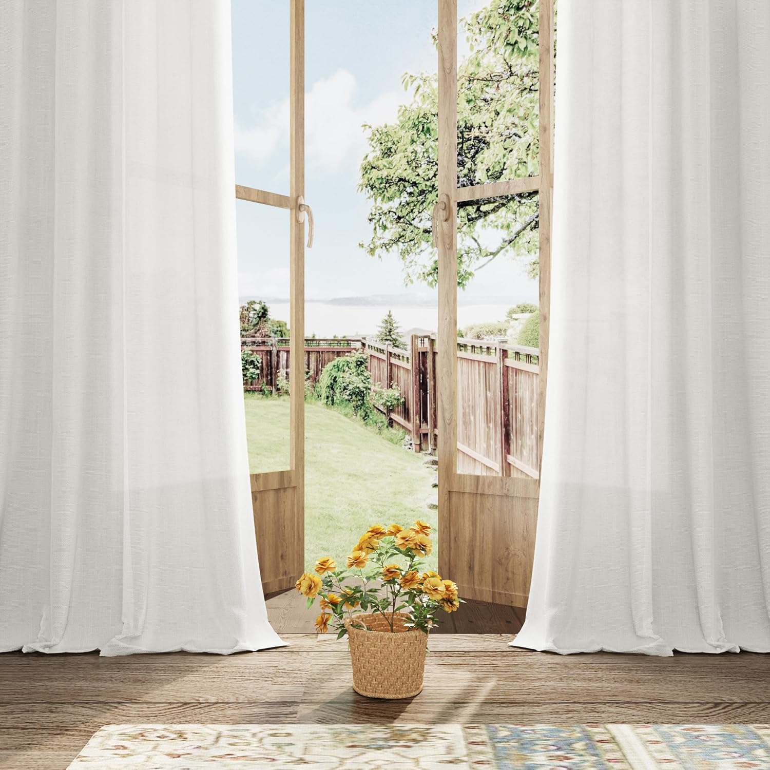 Cortinas de lino blanco roto de 84 pulgadas de largo, juego de 2 paneles de cortinas de lino semitransparentes con ojales para dormitorio, filtro de
