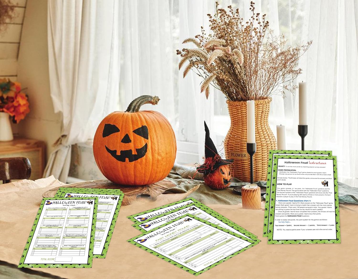 Prueba de peleas amigable para Halloween, juegos amistosos, actividad familiar, juegos familiares para noche de juegos, 30 tarjetas de feudo + 3