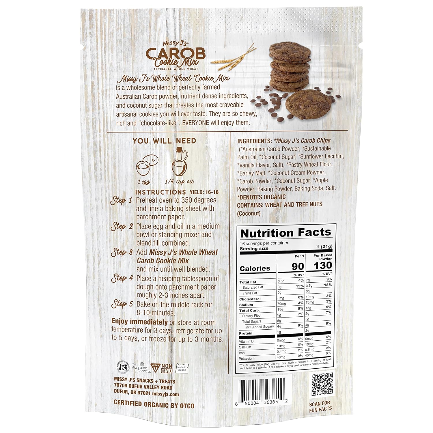 Missy J’s Mezcla de muestra de galletas de trigo integral y brownie de algarroba orgánica, sustituto saludable sin cafeína para chocolate, hecho de