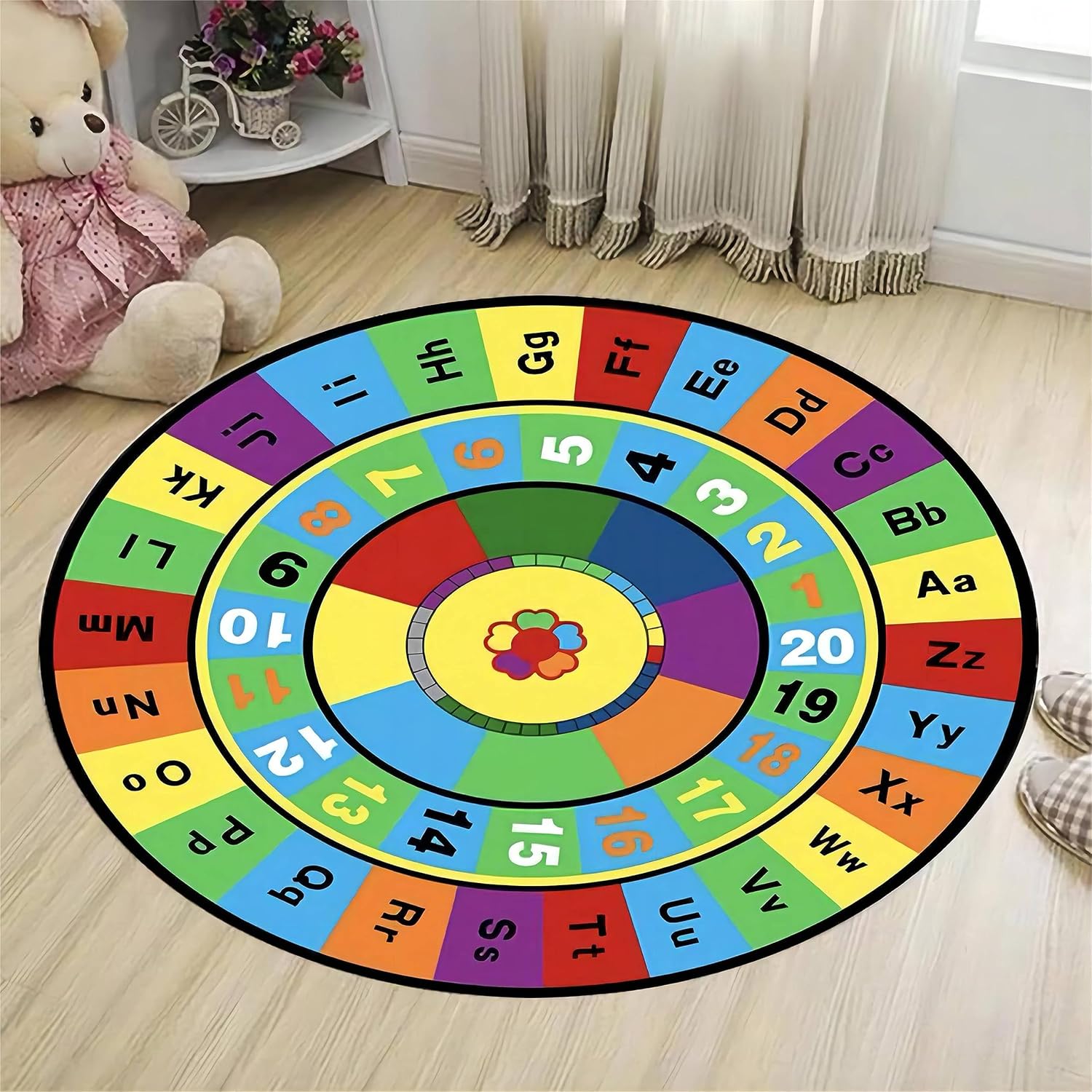 Kids Playtime Collection – Alfombra redonda ABC de 4 pies antideslizante, suave y cómoda, lavable, con números del alfabeto, área de juegos