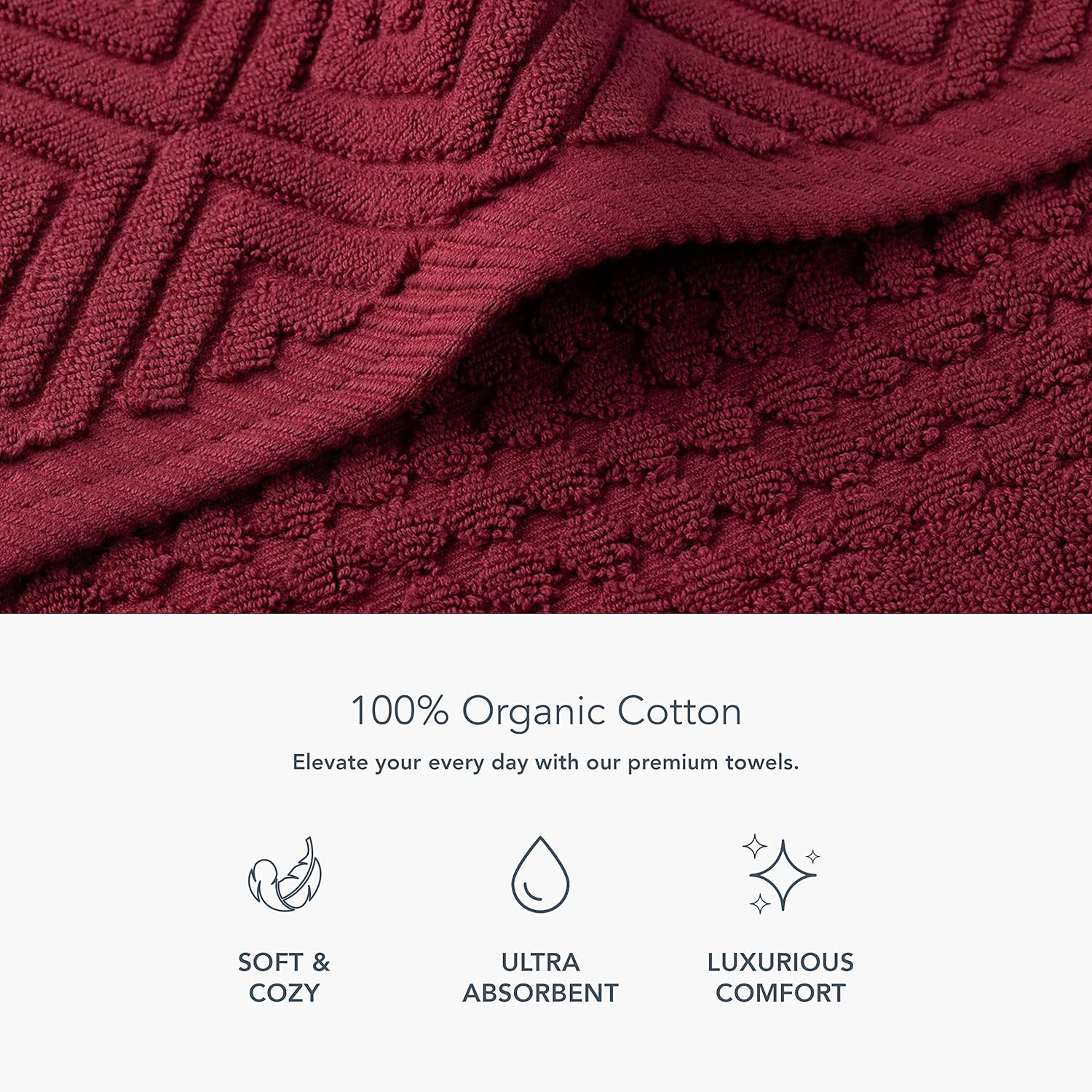 Texere – Juego de toallas de baño de lujo 100% algodón orgánico jacquard de 21.66 ozm, ultra suaves y absorbentes, calidad de hotel y spa (diamante,