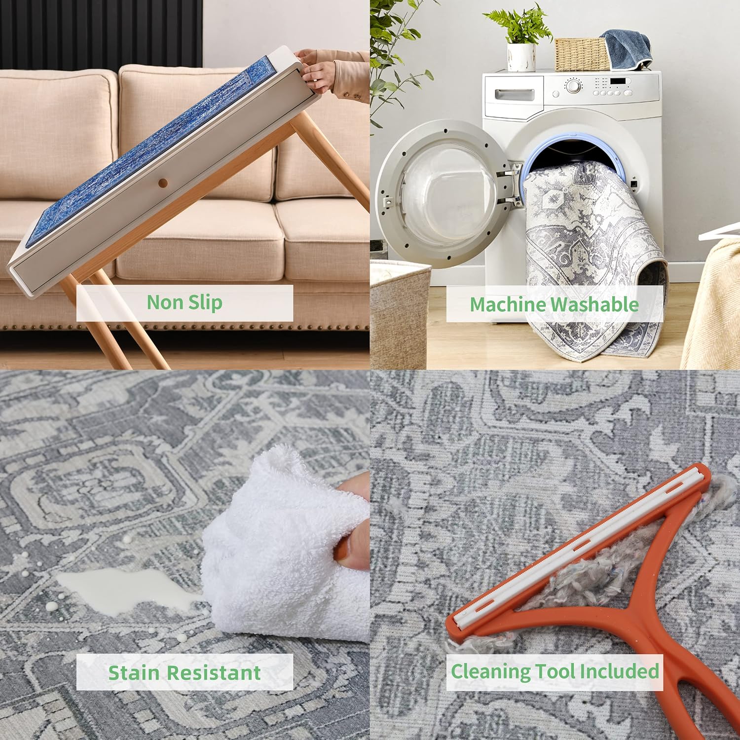 MaxRugrs Alfombra de cocina para pasillos de 2 x 6 pies, sin arrugas, lavable a máquina, resistente a las manchas, antideslizante, tapete con parte