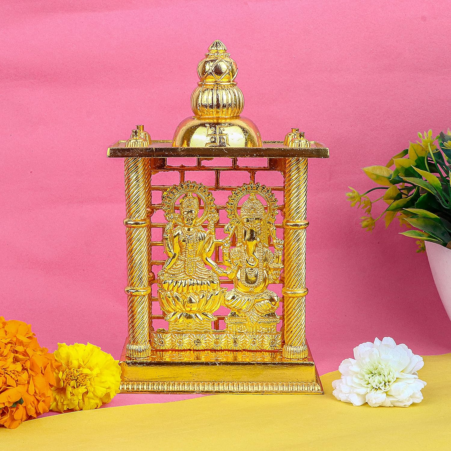 CRAFTSMAN SATVIK – Estatua de Lakshmi Ganesha Mandir de 7.5 pulgadas. Estatua de metal ídolo Murti para Pooja hindú para mandir del hogar,
