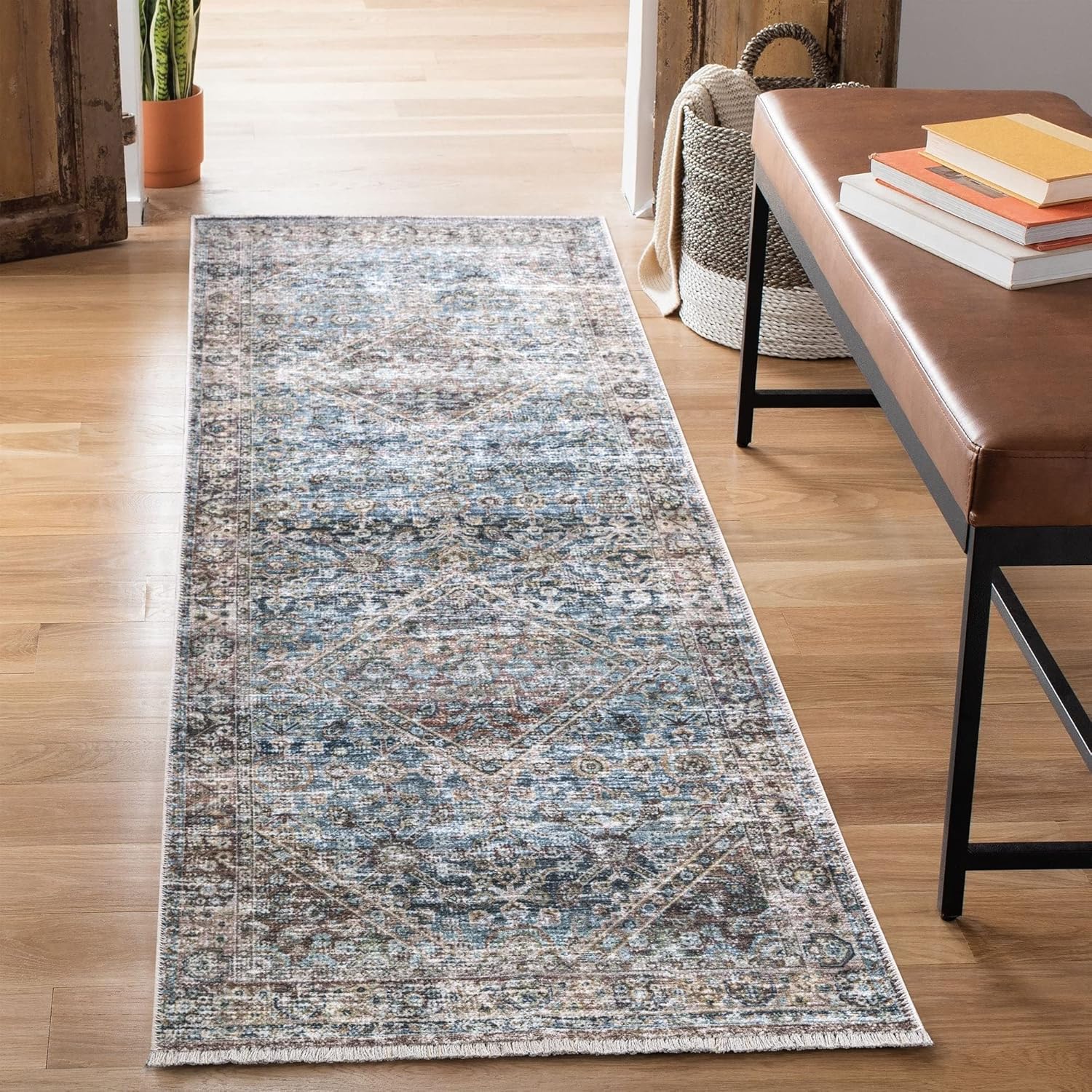 Bloom Rugs Alfombra Caria lavable, antideslizante, de 3 x 5 pies, color grisazul oscuro, alfombra tradicional para sala de estar, dormitorio,