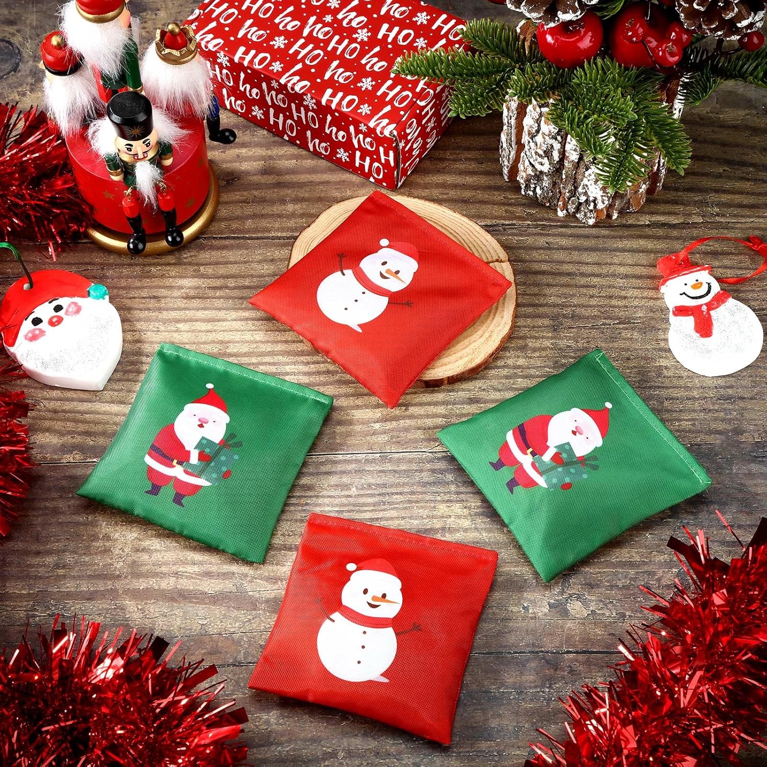 Ceenna 12 bolsas de frijoles de Cornhole de Navidad, muñeco de nieve de Navidad, sacos de juegos de lanzamiento de cornhole, bolsas de Papá Noel