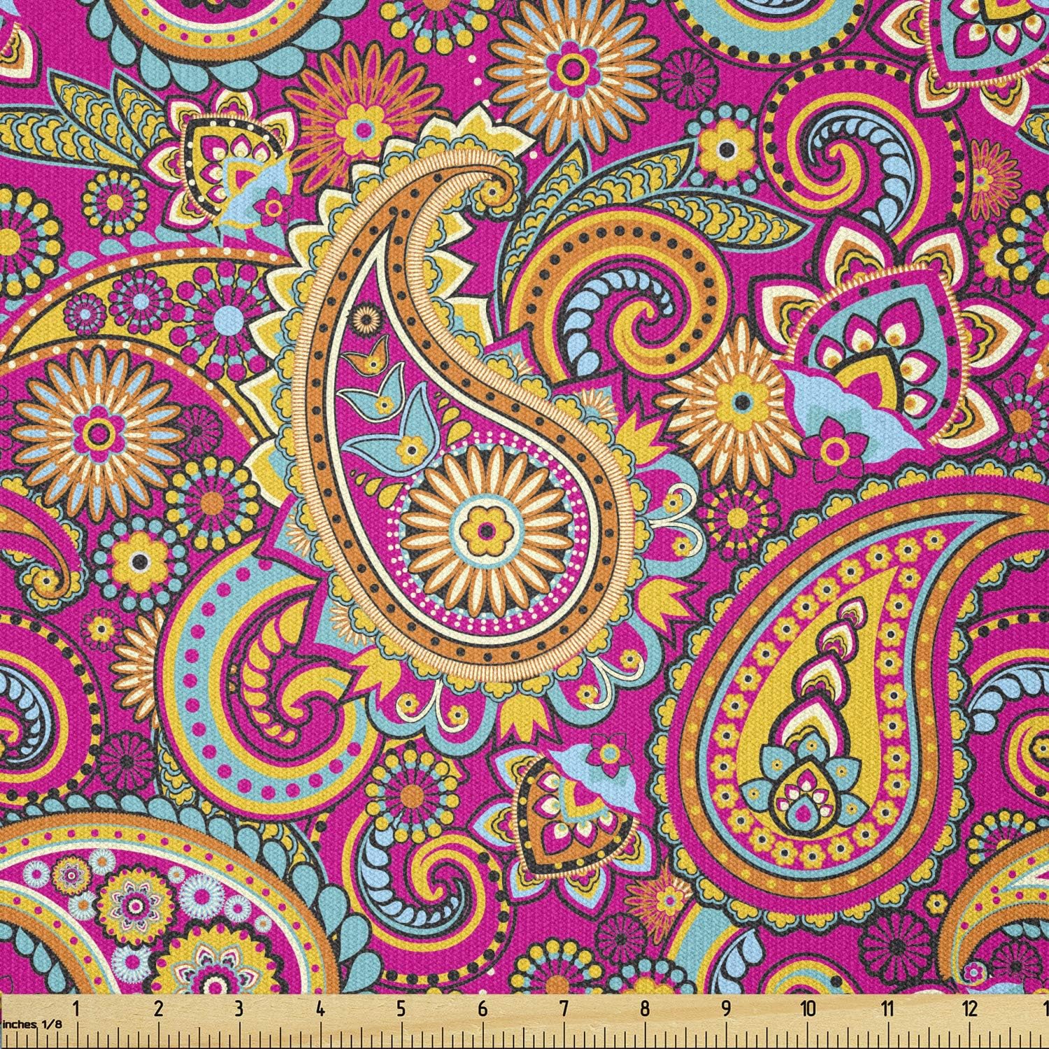 Ambesonne Paisley Fabric by The Yard, Paisley Patterns Based on Traditional Eastern Pastel Design, Stretch Knit Fabric for Clothing Sewing and Arts