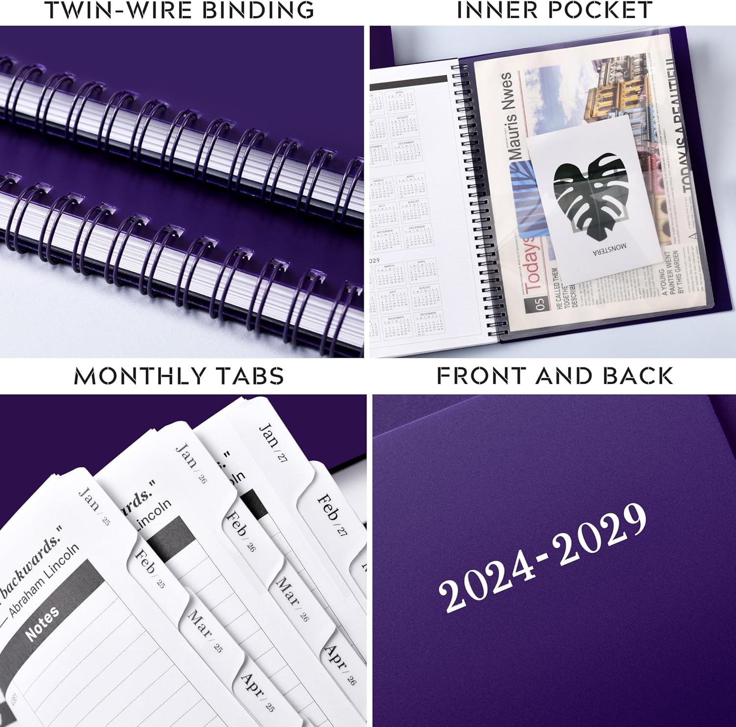 Agenda mensual 2024-2028, calendario mensual de 5 años de enero de 2024 a diciembre de 2028, agenda mensual de 60 meses, 9 x 11 pulgadas, calendario