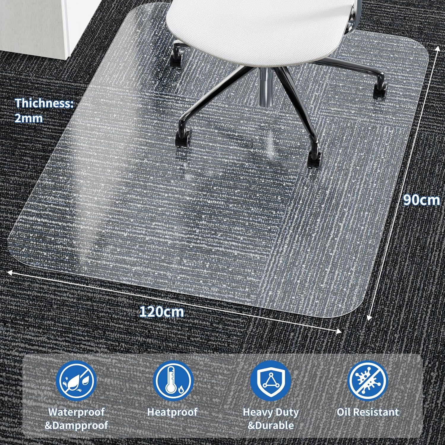 WASJOYE Tapete para silla de escritorio para alfombra, 36 x 48 pulgadas, rectangular, transparente, para computadora del hogar, silla rodante, con