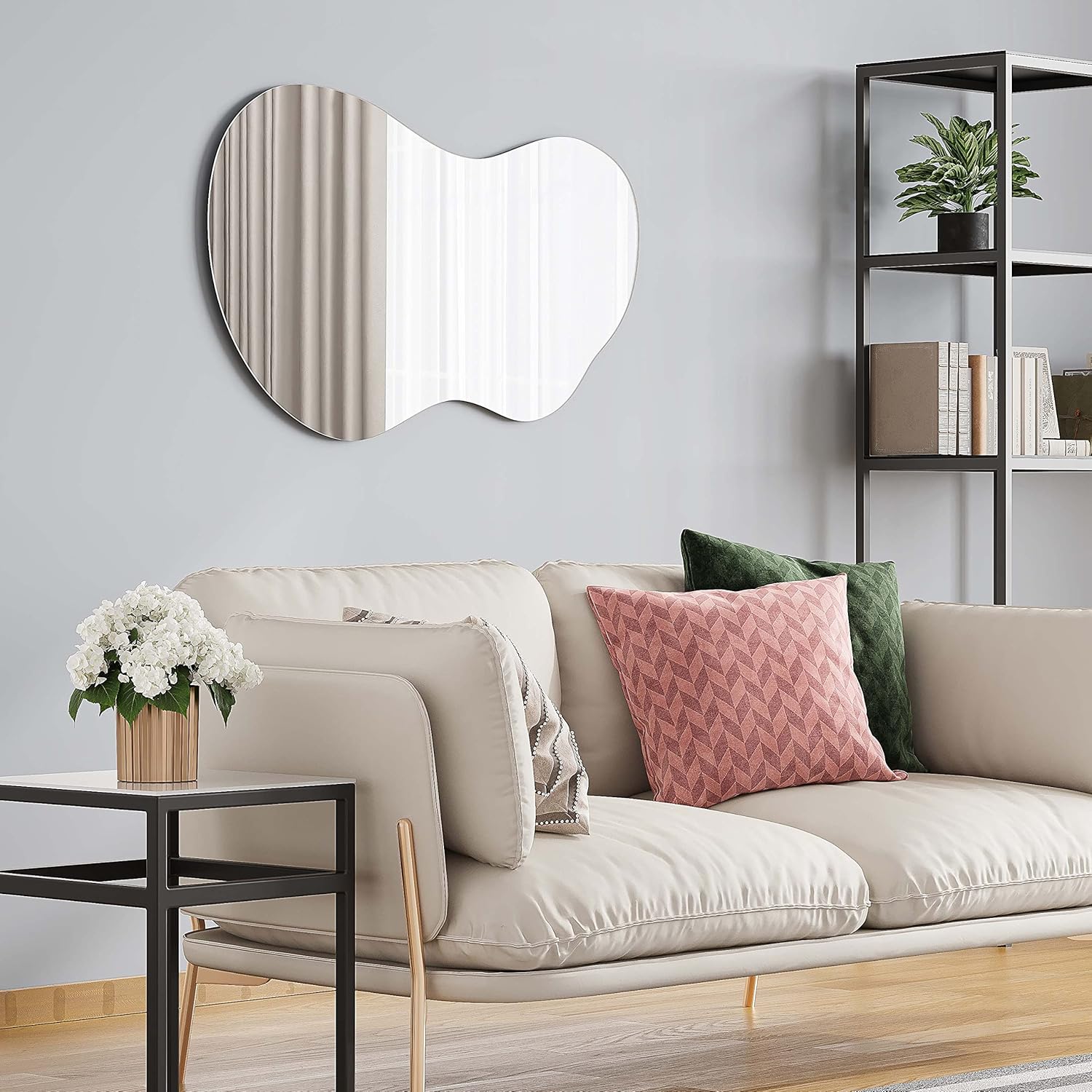 Barnyard Designs Espejo de pared irregular asimétrico de 24 x 36 pulgadas, artesanía de calidad de hotel con forma abstracta sin marco, reflejo de