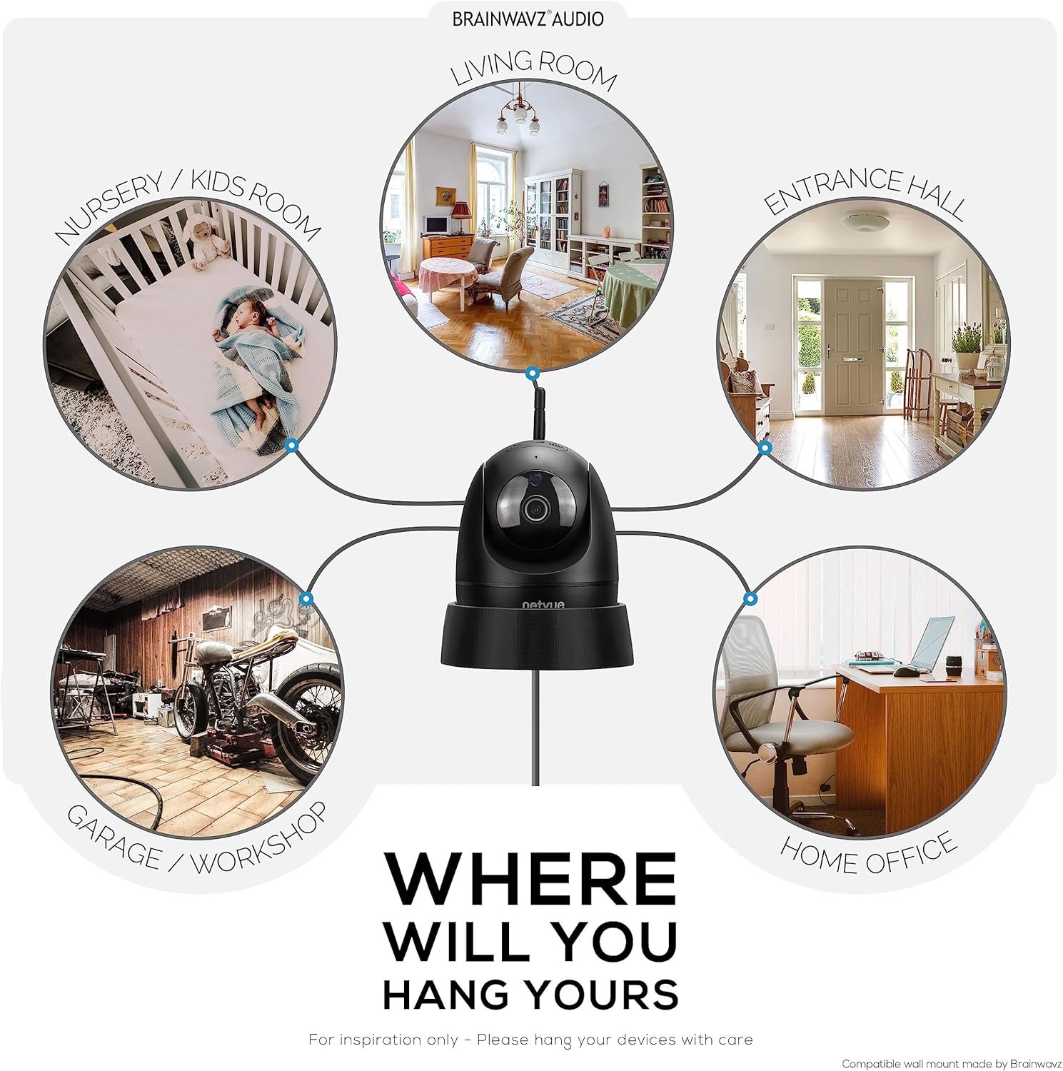 Soporte de pared compatible con cámara NETVUE NI-3421 para interiores de mascotas y bebés, soporte adhesivo para cámara de seguridad, reduce los