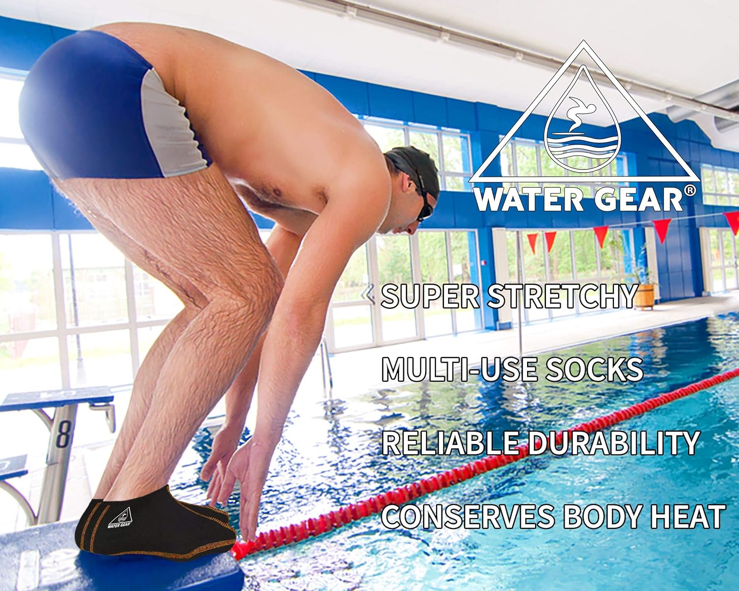 Water Gear Calcetines de aleta grandes, ideales para buceo y esnórquel, para hombres y mujeres, mantiene tus pies secos