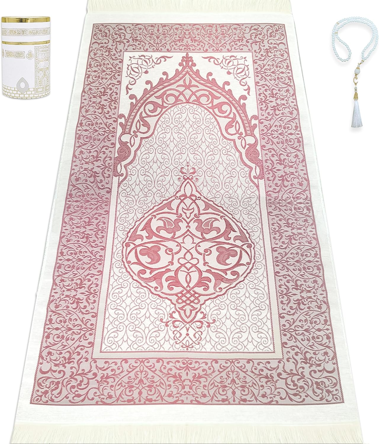 Kapobia Alfombra de oración musulmana, Islam y cuentas, caja de diseño Kaabe Eid Ramadán, set islámico de carnal Salah, tapete de tafetán, tapete de