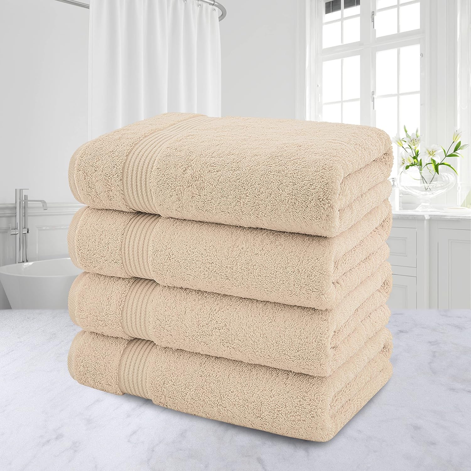 Toallas de baño para baño, paquete de 4 toallas de baño grandes de 27 pulgadas, 54 pulgadas, 100% algodón turco, juego de toallas de baño suaves y