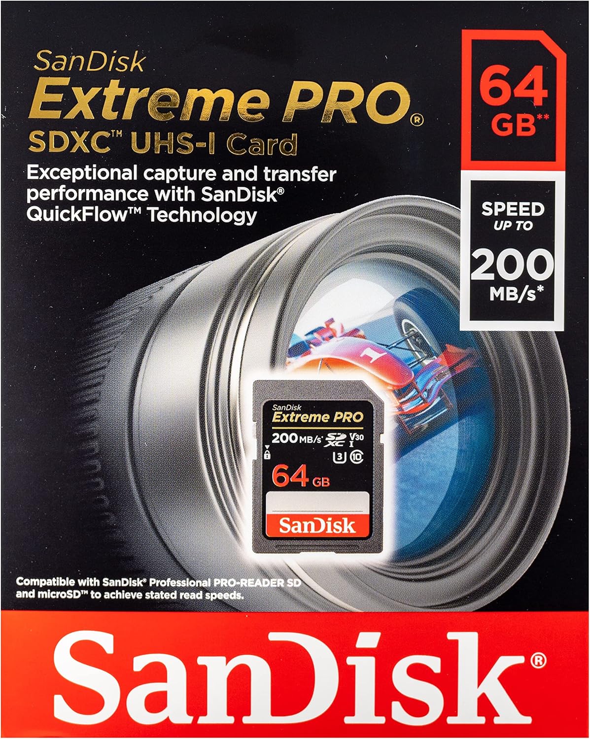 SanDisk – Tarjeta de memoria Extreme PRO SD UHS-I de 64 GB, funciona con cámara Sony sin espejo A7R V, ZV-1F y FX30 (SDSDXXU-064G-GN4IN) U3 V30 4K