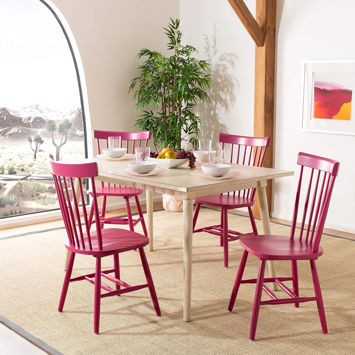 Safavieh American Homes Collection Parker Country Farmhouse – Silla lateral de husillo rosa frambuesa (juego de 2)