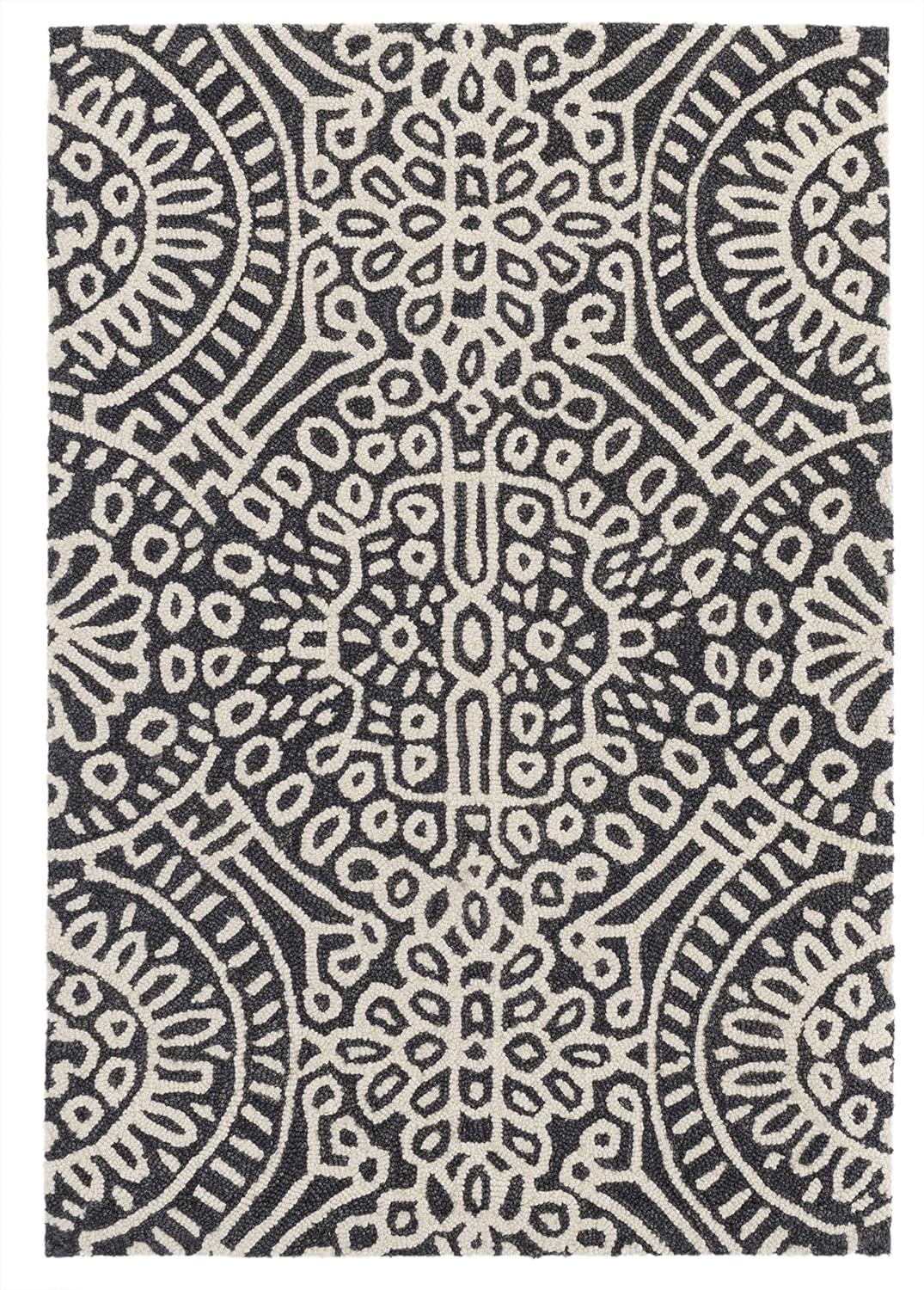 Dash and Albert Temple – Alfombra de lana micro enganchada a mano, color carbón, 6 x 9 pies, patrón geométrico gris