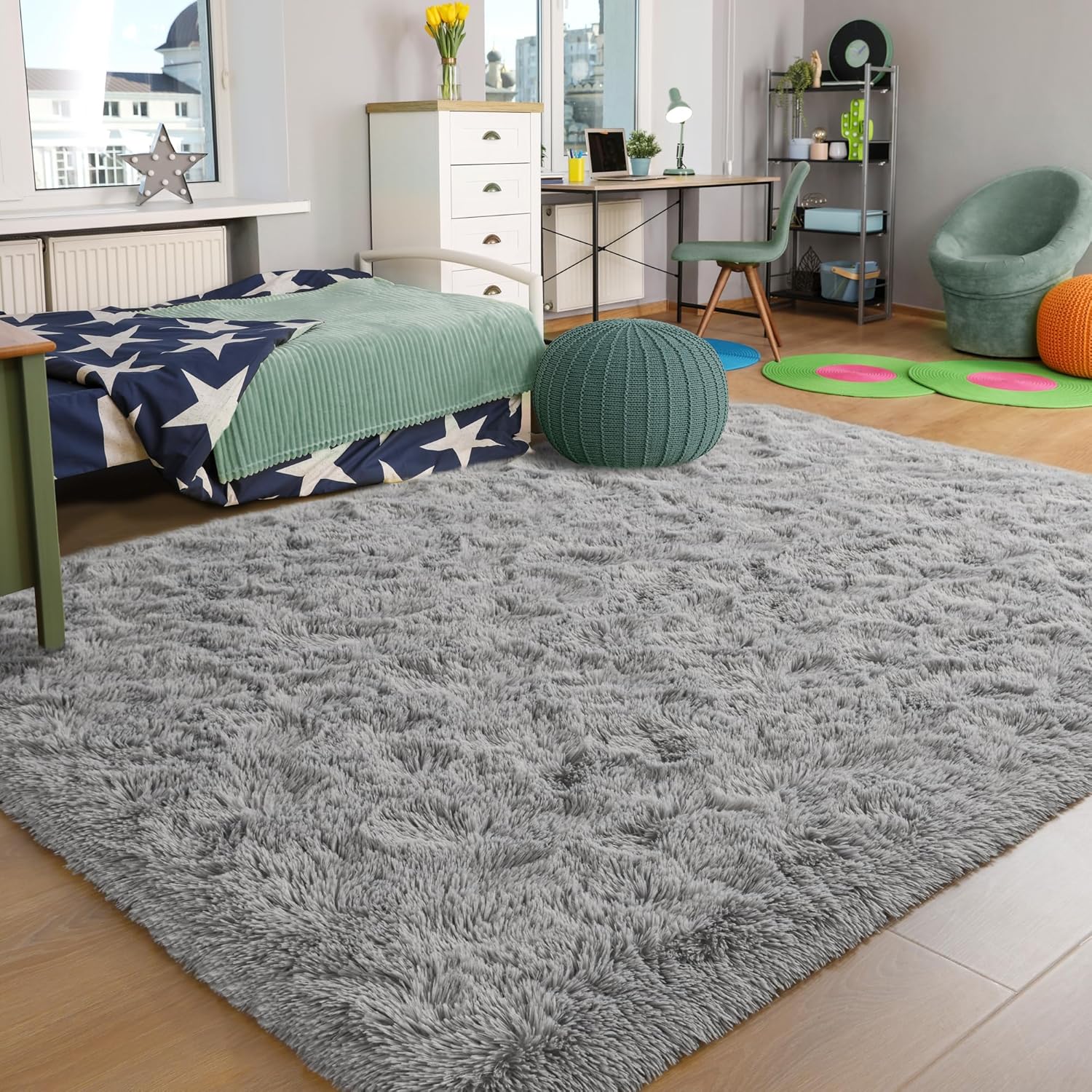 Foxmas Alfombra suave para sala de estar, de 8 x 10 pies, lavable, grande, esponjosa, gruesa, lanuda con parte inferior antideslizante para