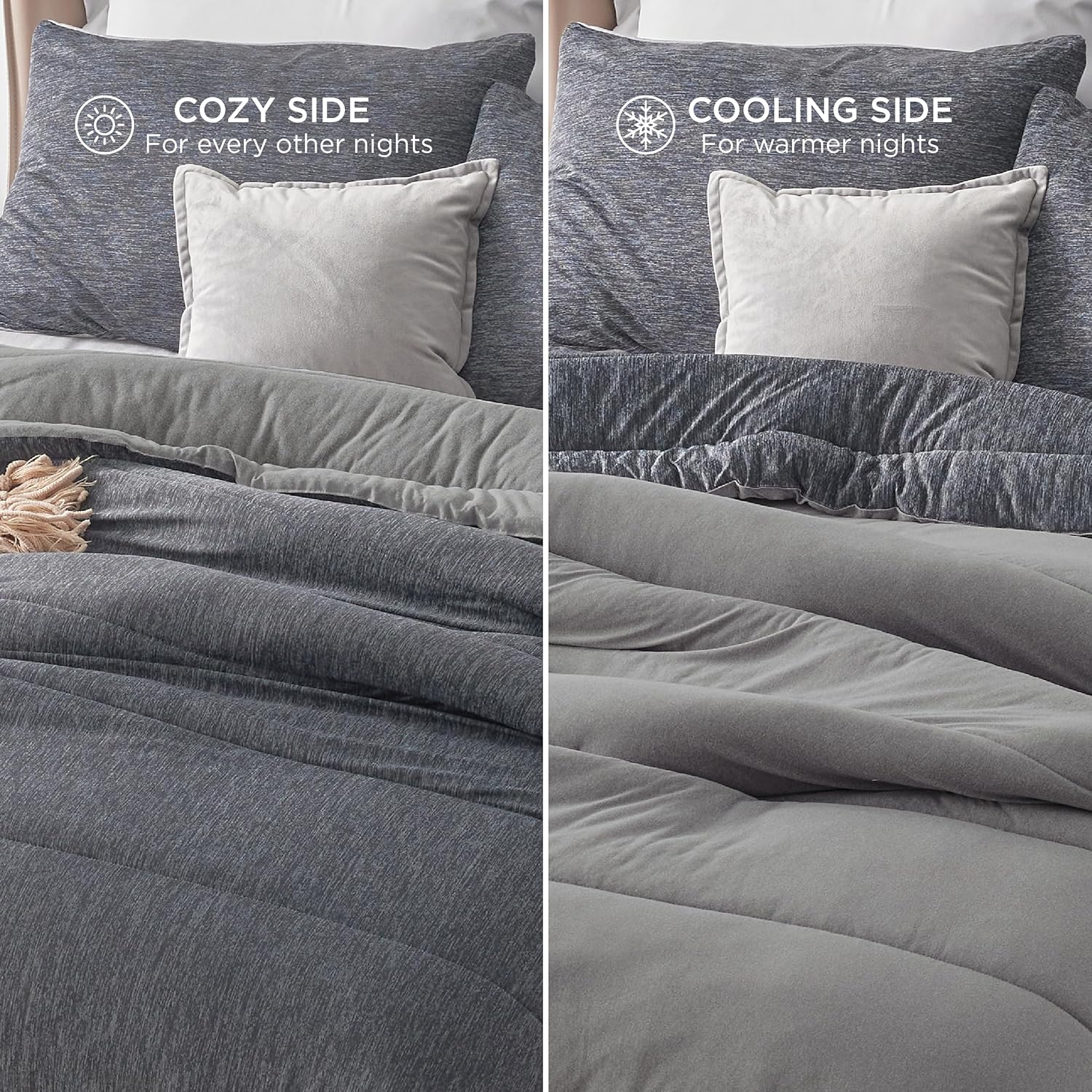 Bedsure Juego de edredón Cal King, juego de cama refrescante y cálido, edredón reversible gris oscuro para todas las estaciones, 3 piezas, 1 edredón