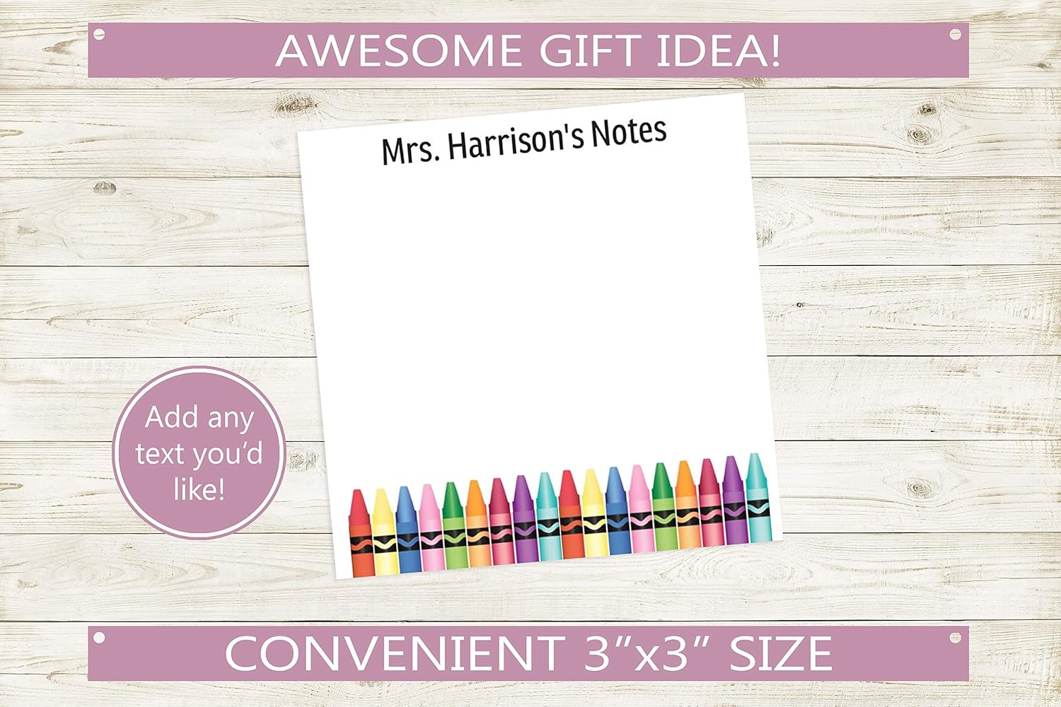 Notas adhesivas personalizadas con tu texto, diseño de crayón, idea única de regalo para profesores, nombre personalizado, bloc de notas adhesivas