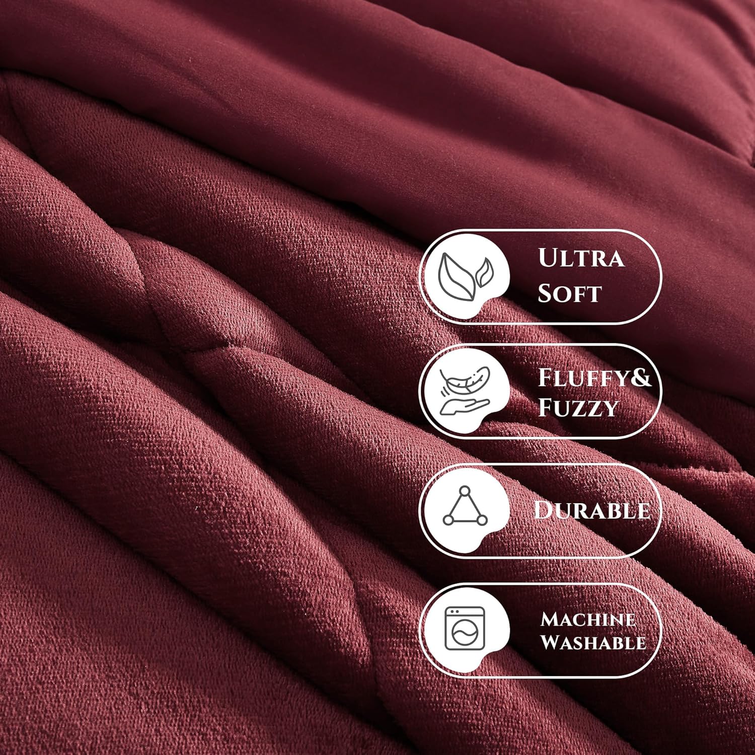 MAIREVE – Juego de edredón de lujo de tamaño matrimonial, juego de ropa de cama de franela de 7 piezas de color rojo burdeos, edredones de felpa