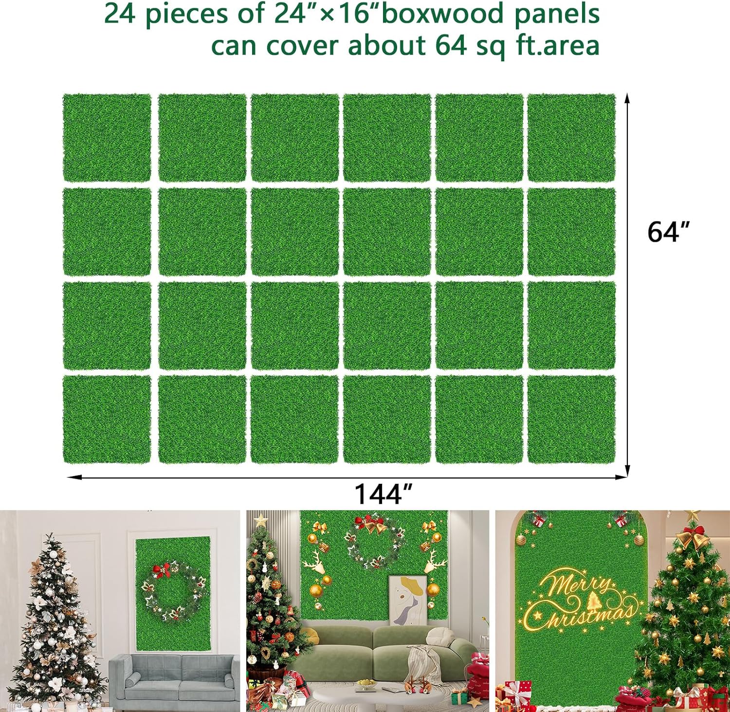 24 piezas de pared de césped artificial de 24 x 16 pulgadas, fondo de pared de césped de alta densidad de 2 pulgadas de altura, paneles de pared de