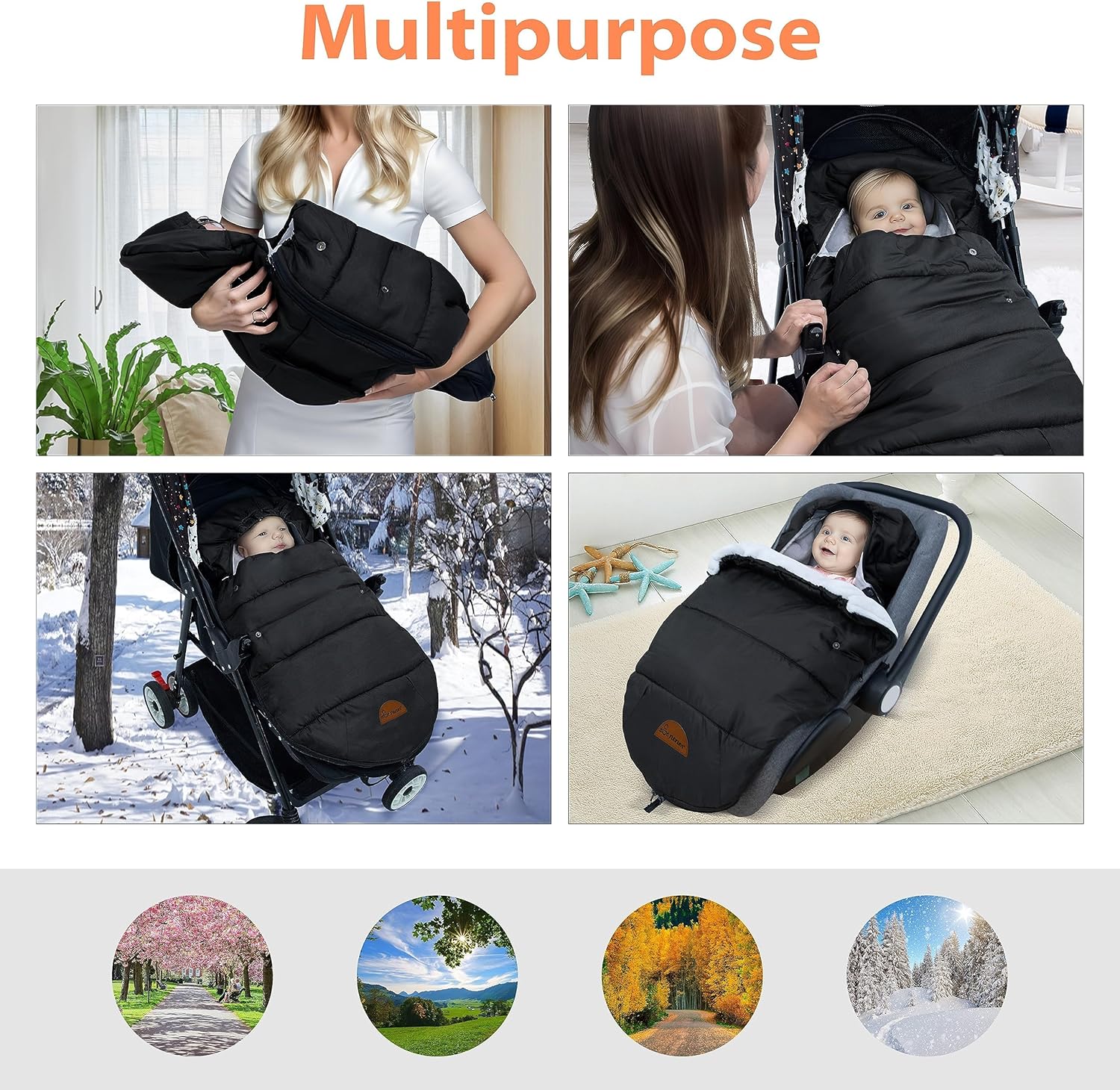 Saco de dormir universal para cochecito de invierno al aire libre, bolsa de banderines con capucha resistente al viento y al agua, funda de asiento