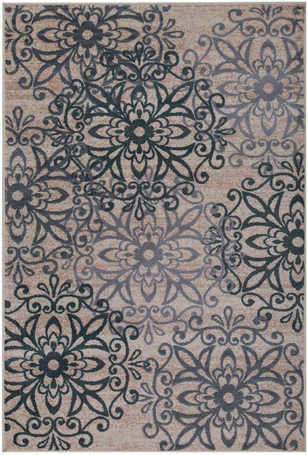 SUPERIOR  Alfombra de área contemporánea de la colección Leigh – Alfombra moderna de 516 de pulgada (8 mm) de pelo con diseño de medallón floral con