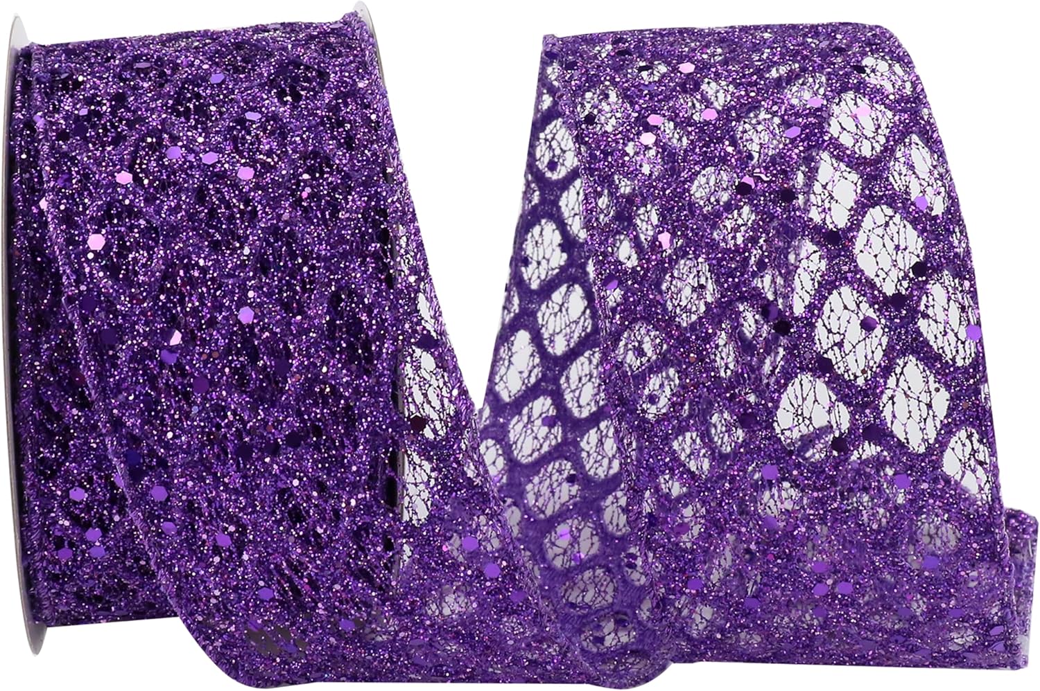 Cinta morada con alambre de 2.5 pulgadas x 10 yardas, cinta con alambre con purpurina, cinta morada para Halloween, decoraciones de Navidad,
