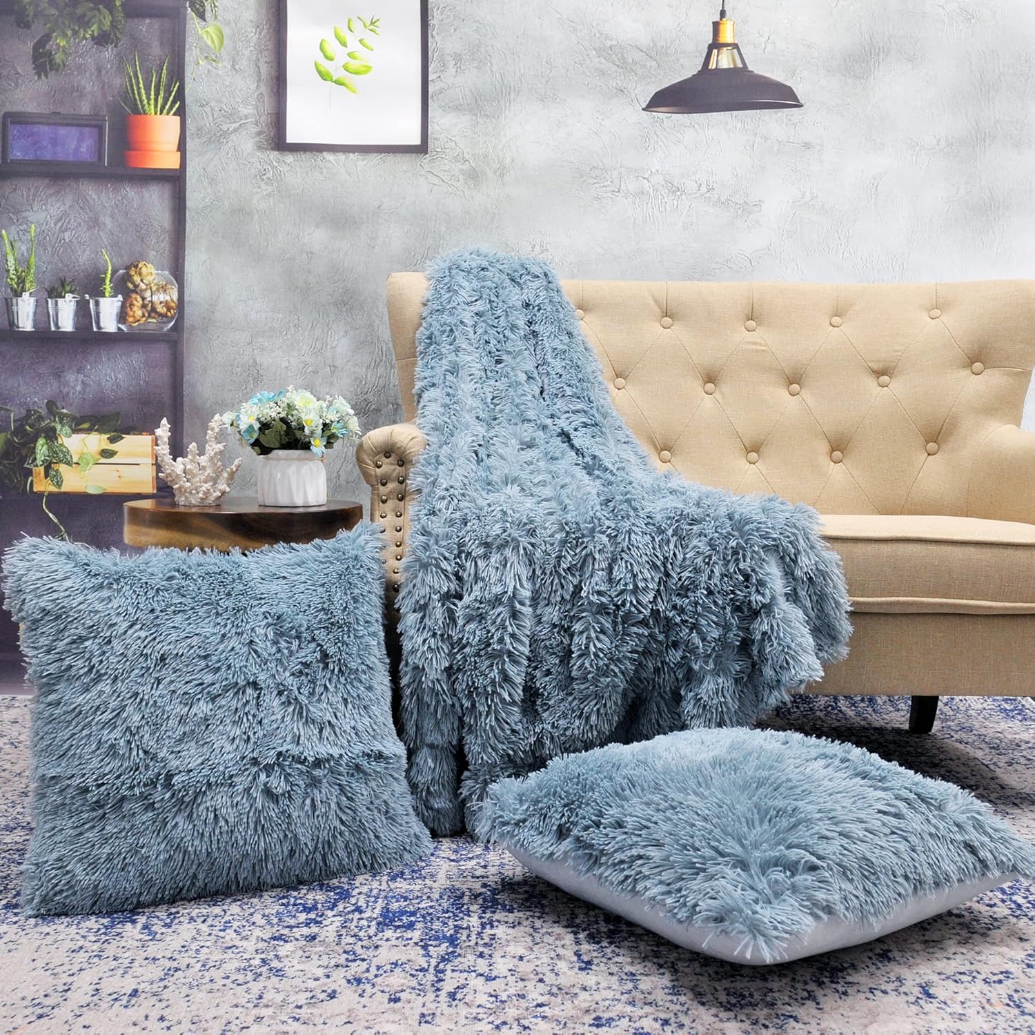Home Soft Things Juego de fundas de almohada de 3 piezas para almohada, esponjosas, cálidas, acogedoras, de felpa, decorativas, cuadradas, para