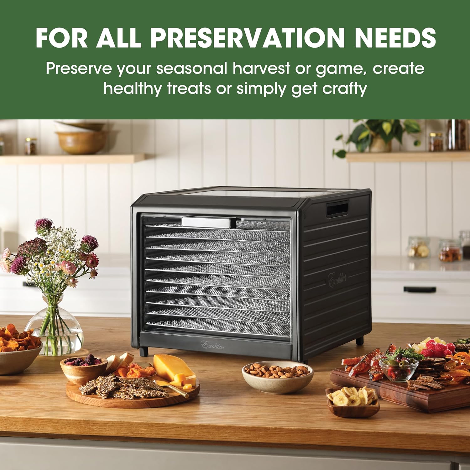 Excalibur Deshidratador eléctrico de alimentos Serie Performance de 10 bandejas con control de temperatura ajustable, incluye bandejas de secado de