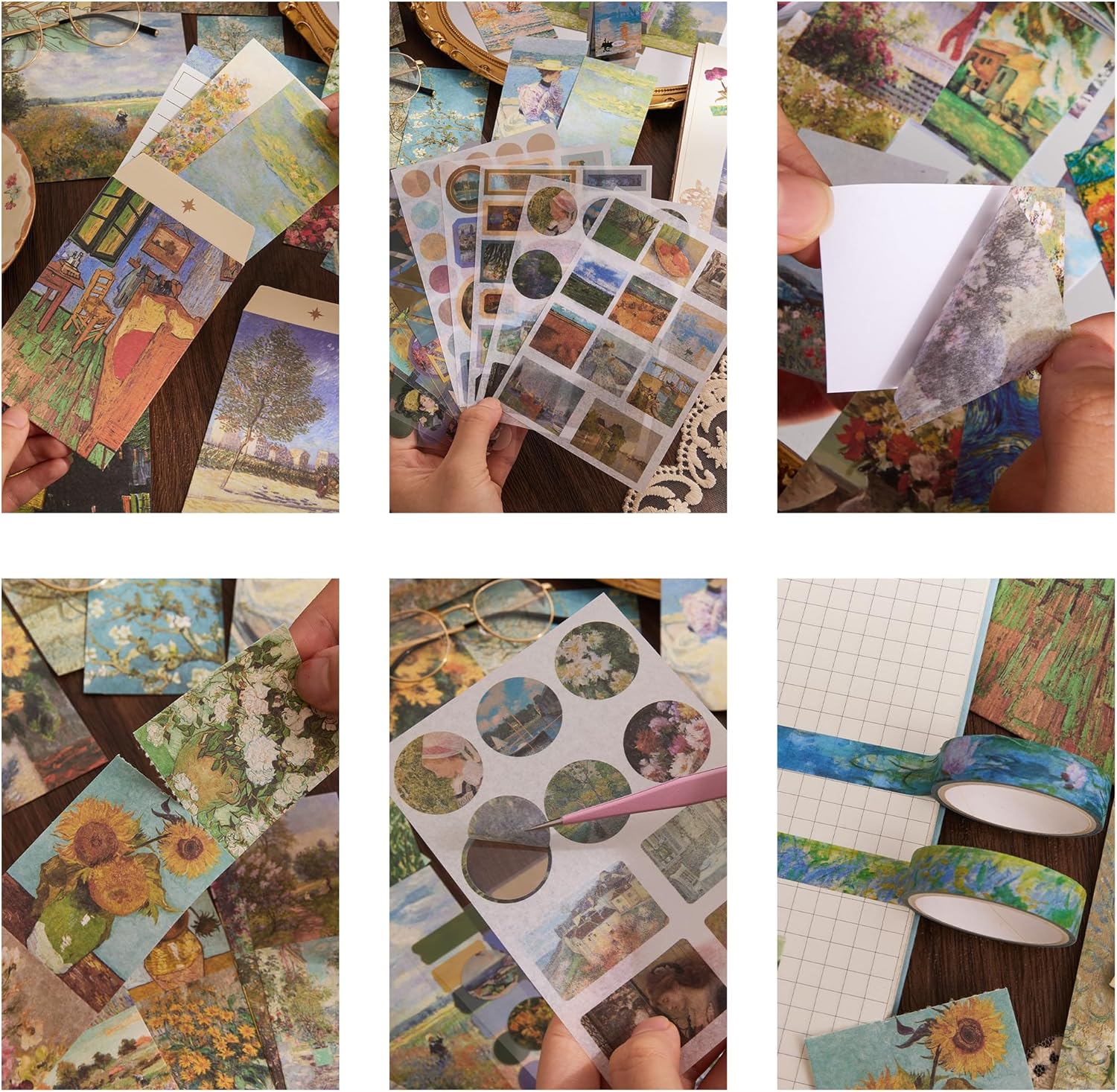 Kit de suministros para álbumes de recortes, 480 piezas, pintura al óleo vintage de Van Gogh, kit de álbum de recortes estético para diario basura