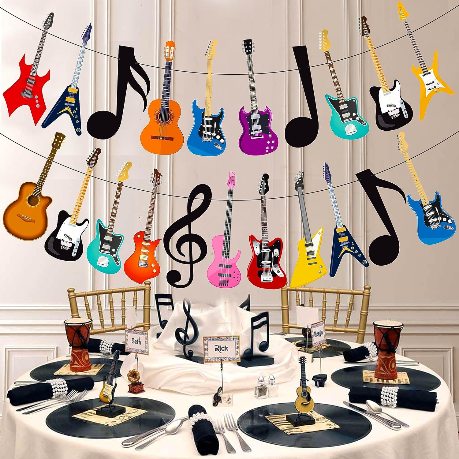 Cartel de guitarra con música, guitarra, fiesta, decoración de fiesta de cumpleaños, 2 unidades, pancartas de fiesta musical para guitarra de rock,