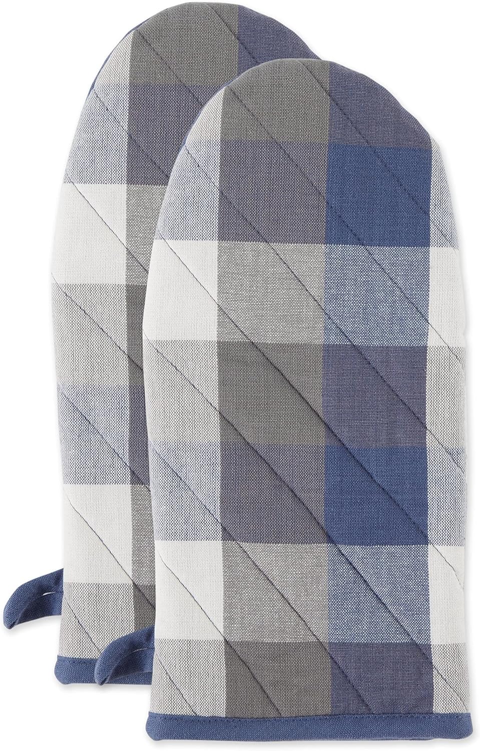 DII Tri-Color Check Collection – Juego de manoplas para horno, color azul francés, 2 piezas