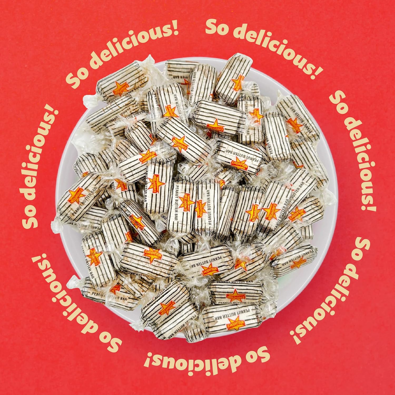 Atkinson’s – Barras de caramelo de mantequilla de maní, dulces antiguos envueltos individualmente, paquete de 1.5 libras