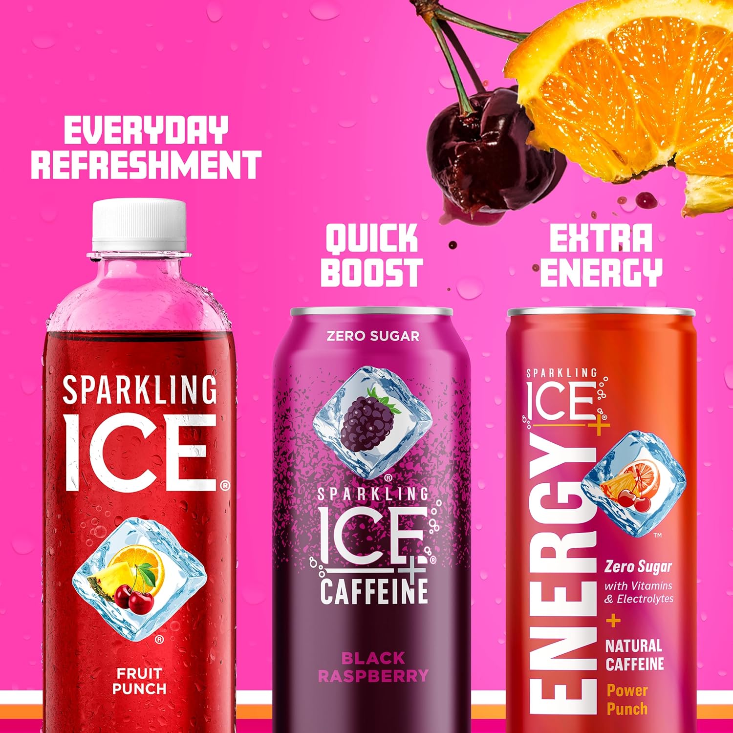 Sparkling Ice +ENERGY Power Punch Agua con gas. Bebidas energéticas con vitaminas y electrolitos, cero azúcar, latas de 12 onzas líquidas (paquete