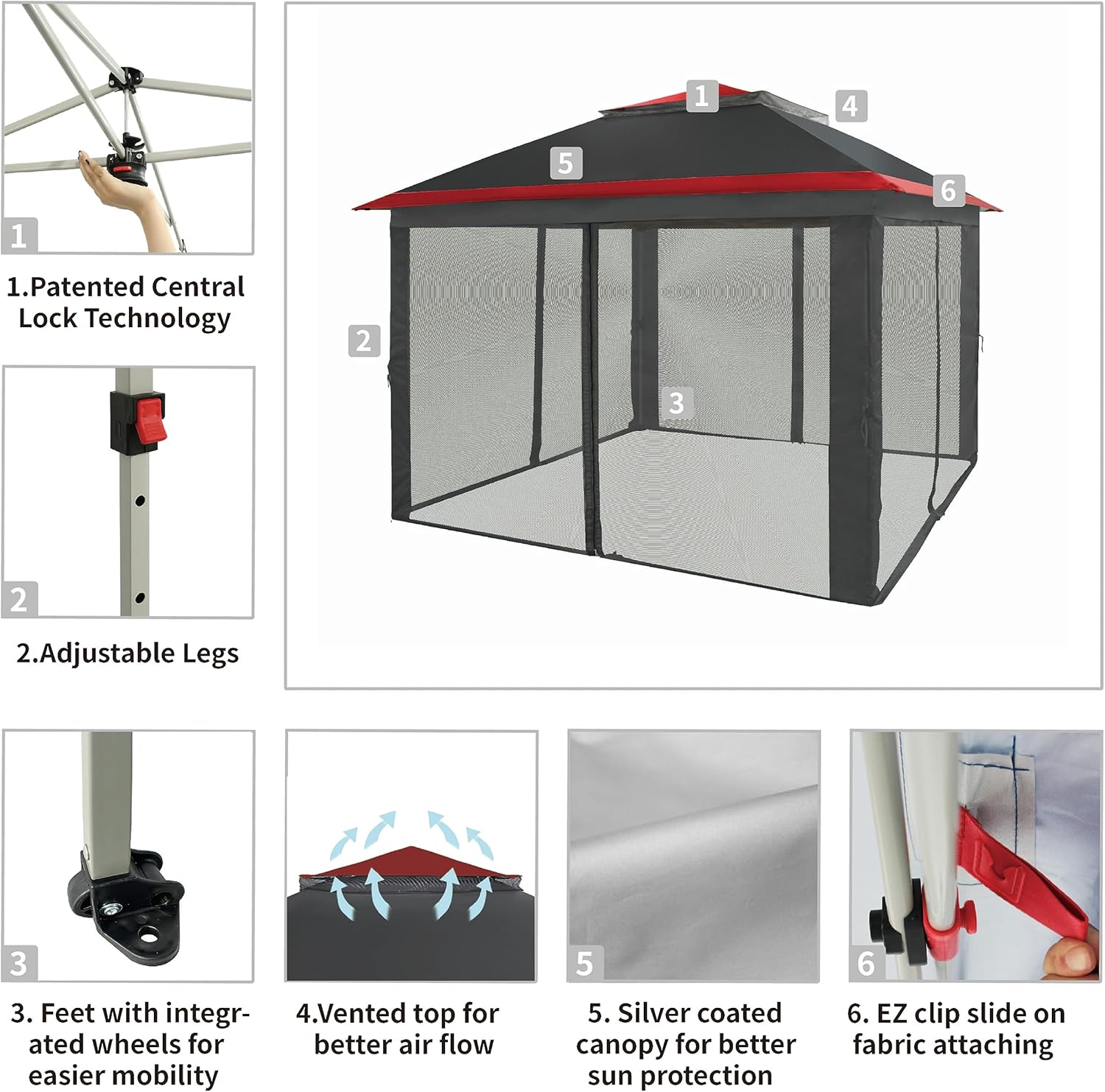 CROWN SHADES Gazebo desplegable para exteriores de 11 x 11 pulgadas, kioscos de patio de 10 x 10 pulgadas, bloqueo central patentado, instalación