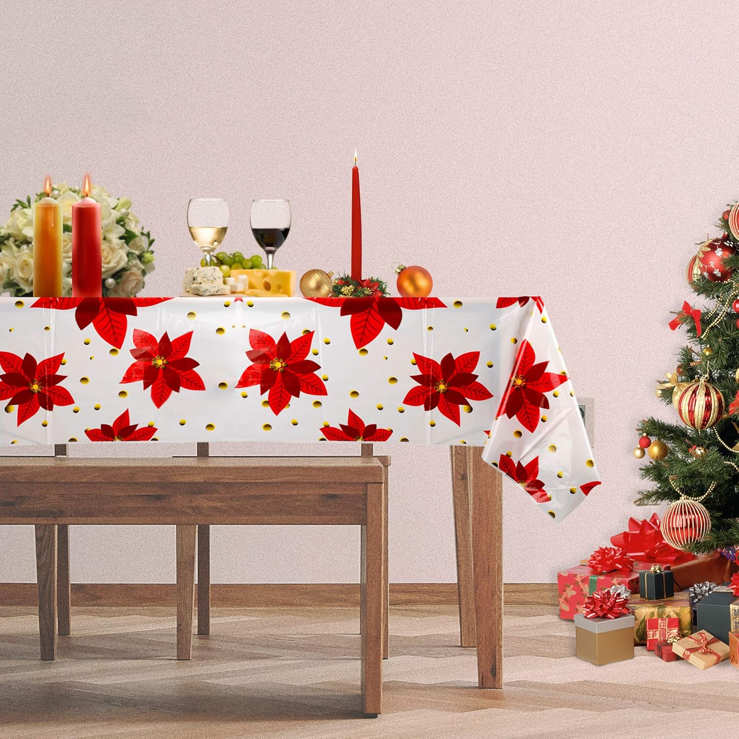 Juego de 2 manteles desechables de plástico estilo otoño, 70.8 x 43.3 pulgadas, rectangular, decoración navideña para Acción de Gracias, Navidad,