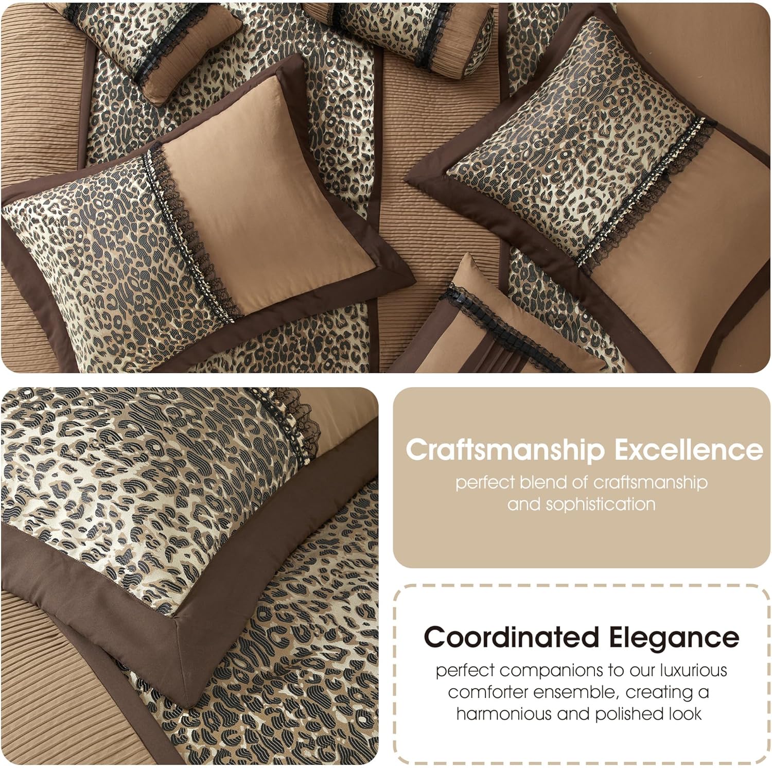 Grand Avenue Juego de edredón California King de leopardo marróngris pardo, 7 piezas, decoración del hogar, microfibra ligera de alta calidad, falda
