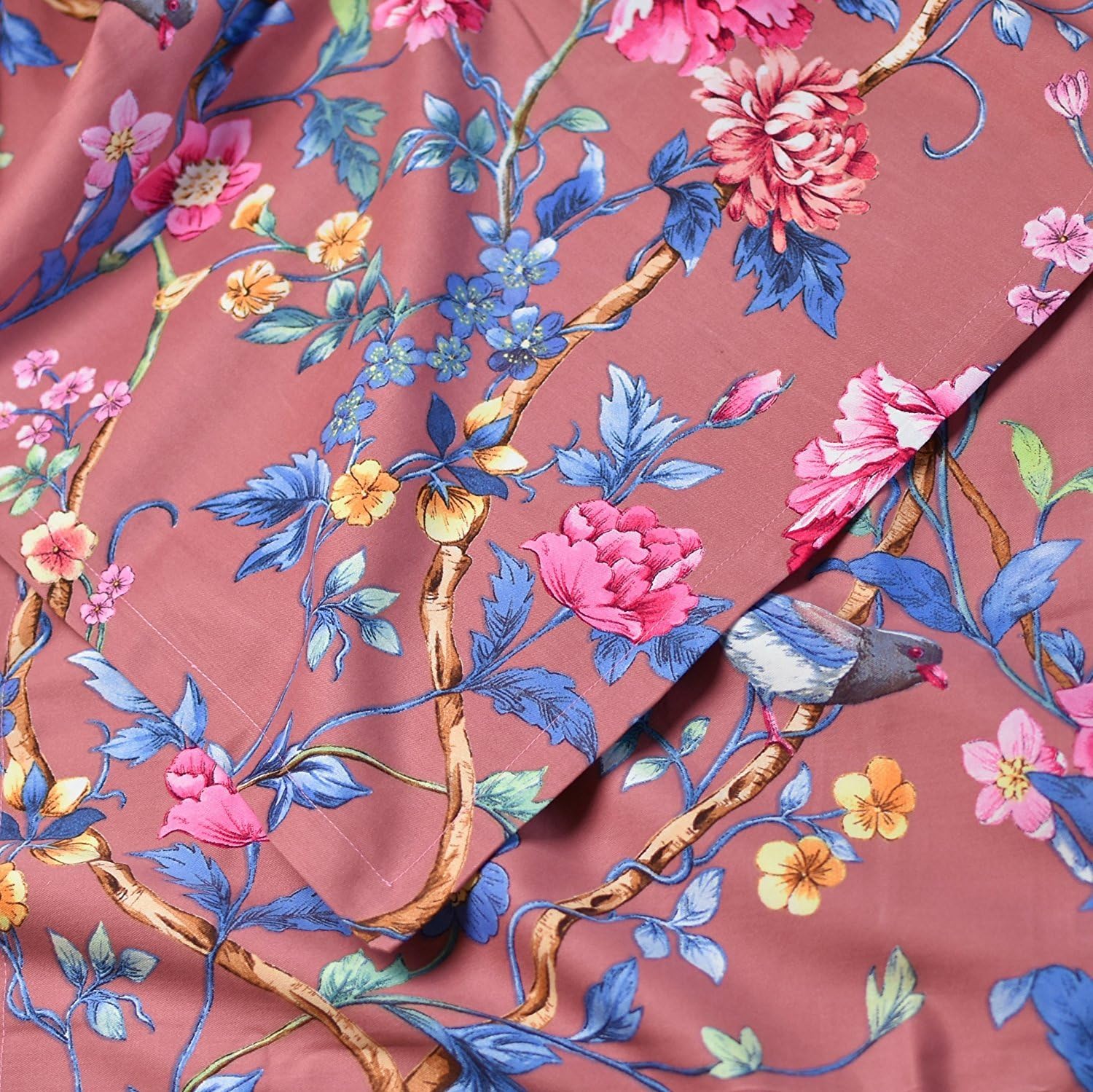 Eikei Juego de funda de edredón de jardín botánico, 100% algodón cepillado lavado, estampado asiático chinoiserie, colorido árbol tropical ramas y