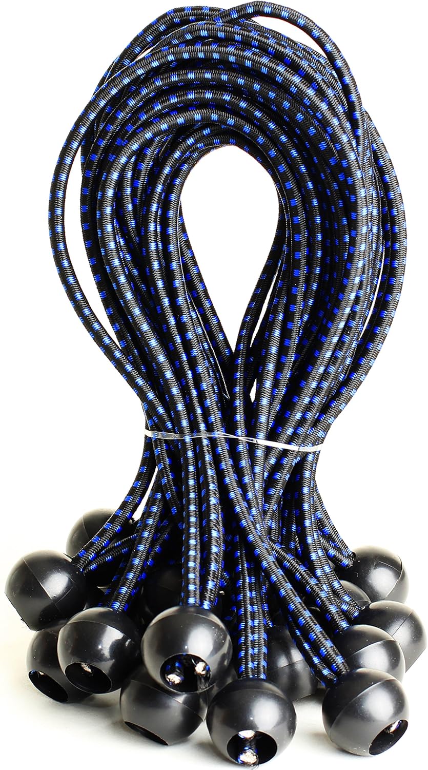 eHomeA2Z Paquete de 50 bungee de bolas de 9 pulgadas, color negroazul, resistente a la intemperie, 0.197 in de grosor para camping, lona, tienda de